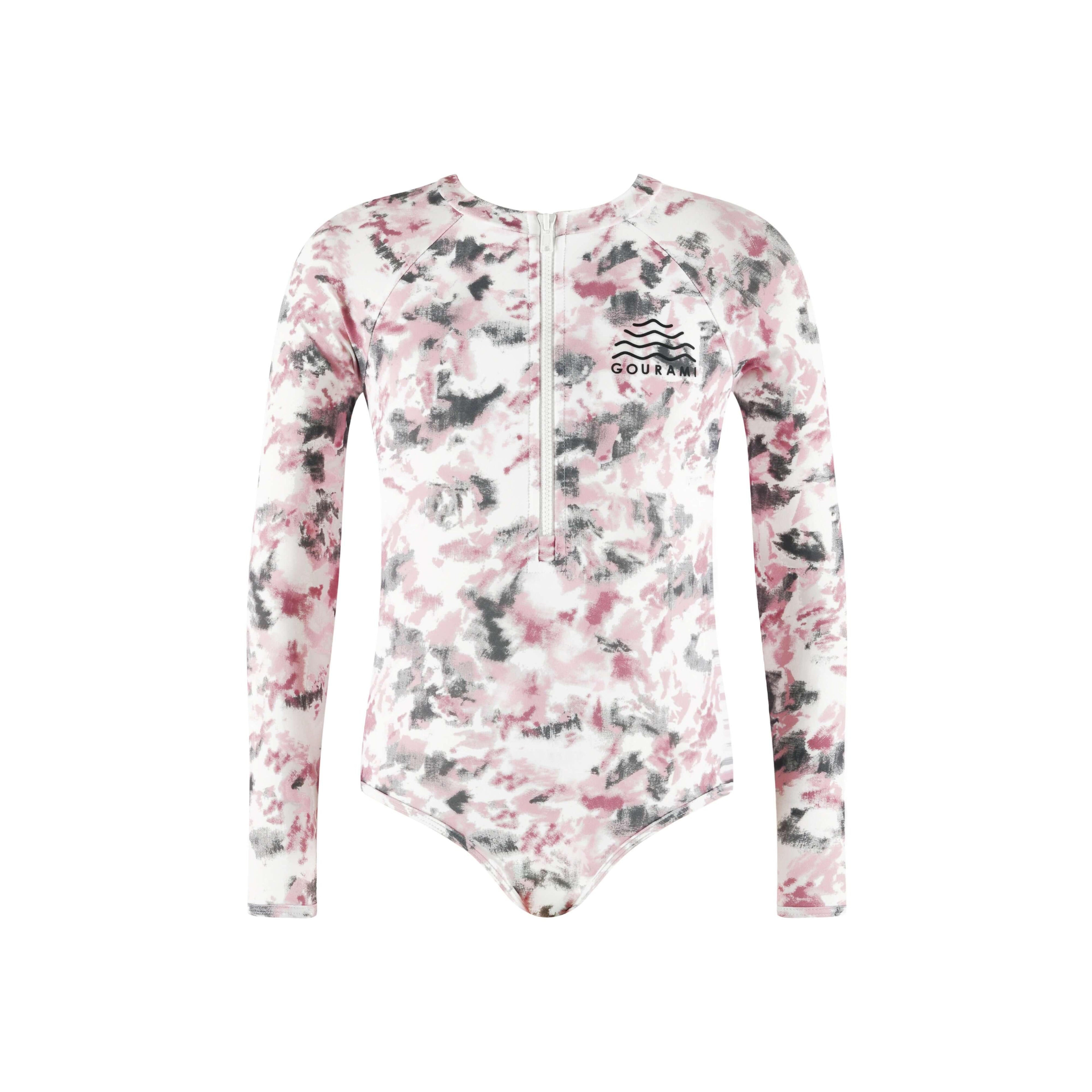Brushstrokes Girls Long Sleeve Swimsuit - Gourami