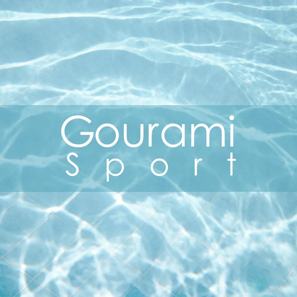 Gourami Sport logo over a textured blue water background, representing aquatic-themed sports collection.