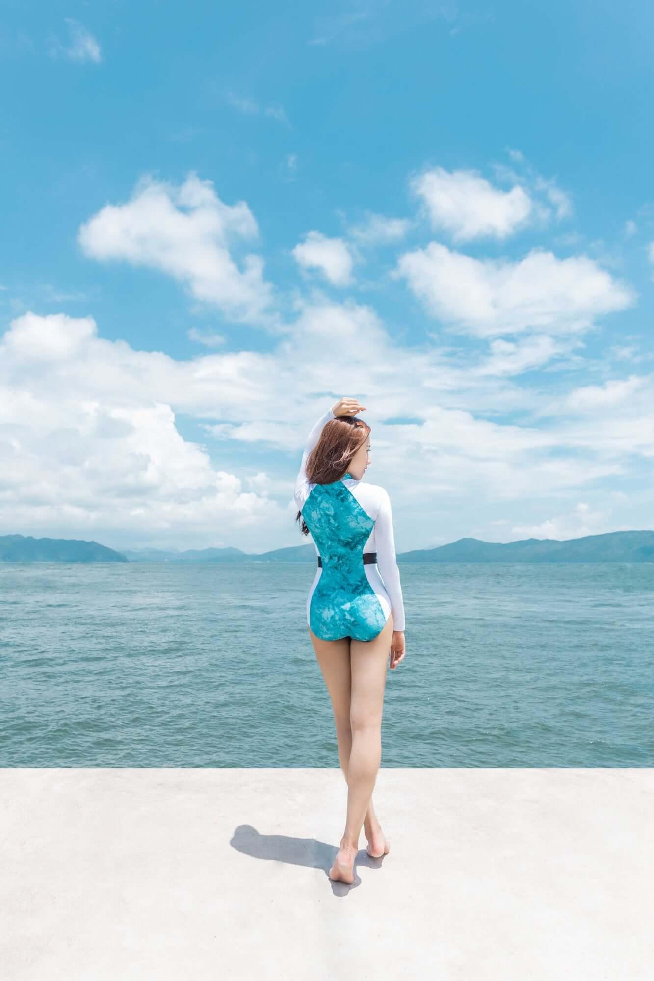 Marbling Long Sleeve Swimsuit - Gourami