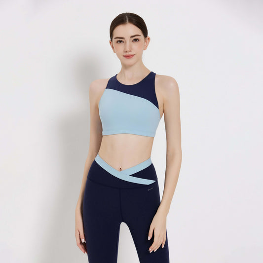 Stylish Slash Bra Top in blue and navy, perfect for workouts and activewear.
