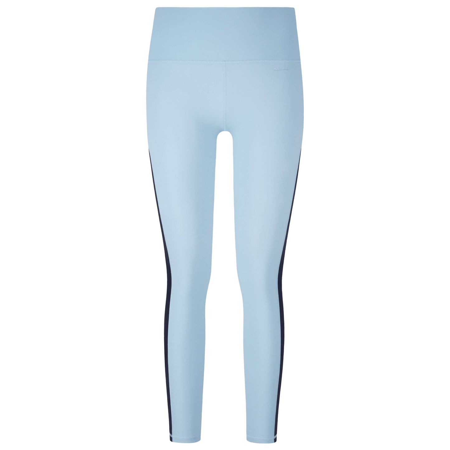 Stylish impact legging in light blue with black side stripes for active comfort and performance.