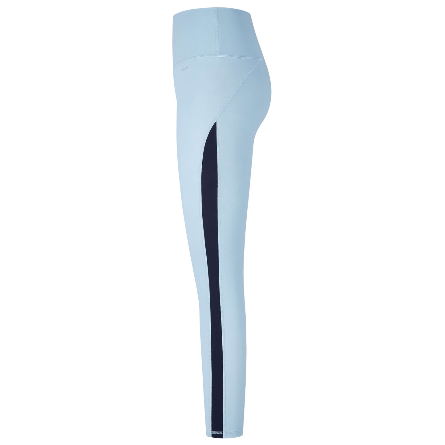 Light blue Impact Legging with navy side stripe, designed for comfort and performance in workouts.