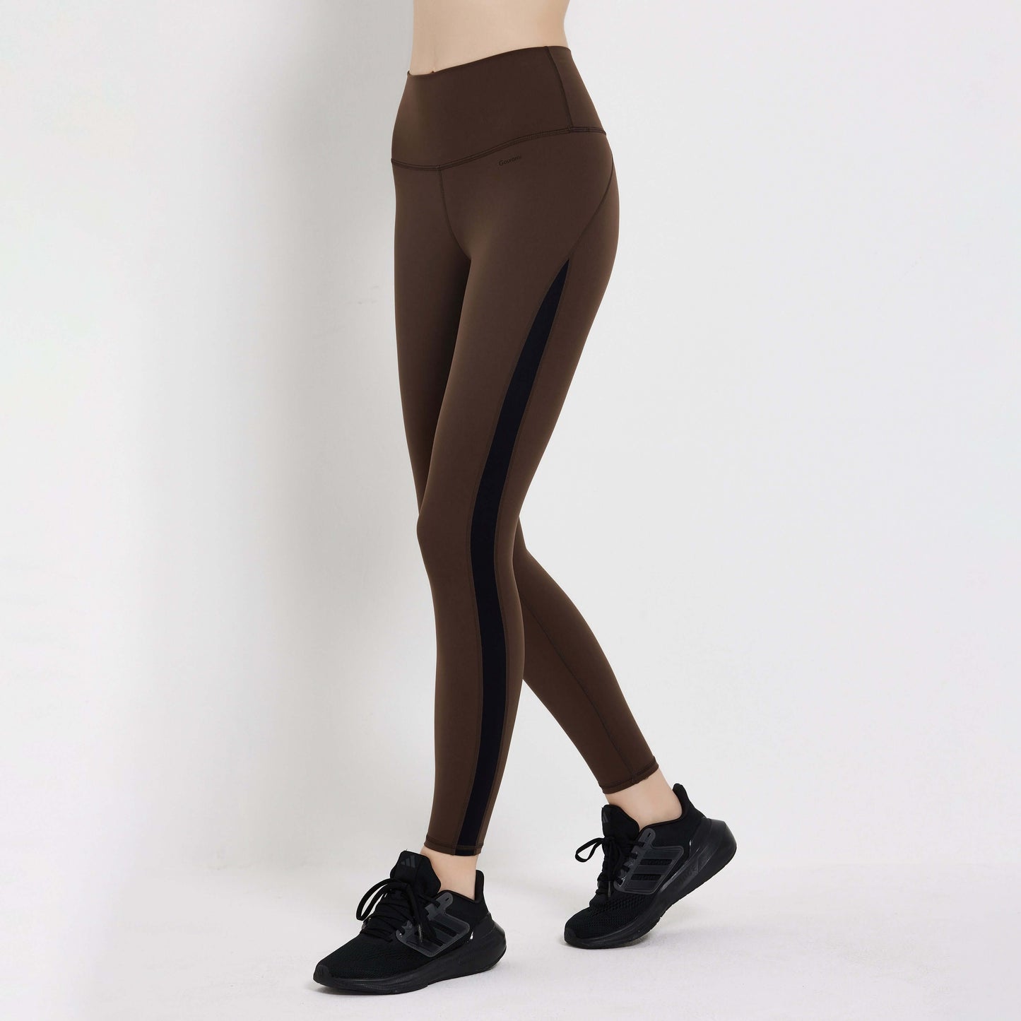 Brown Impact Legging with side panel detailing, perfect for workouts and fitness activities.
