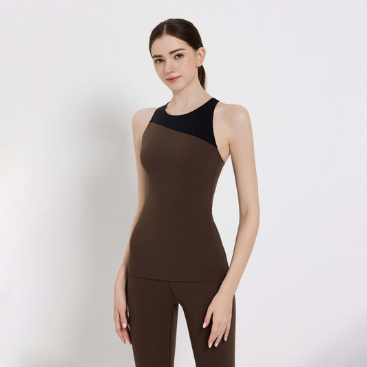 Brown and black Slash Tank Top, stylish and comfortable for workouts or casual wear.