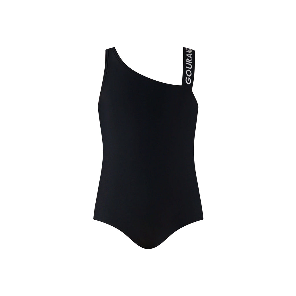 Gourami Band Girls Swimsuit featuring a stylish one-shoulder design in black.