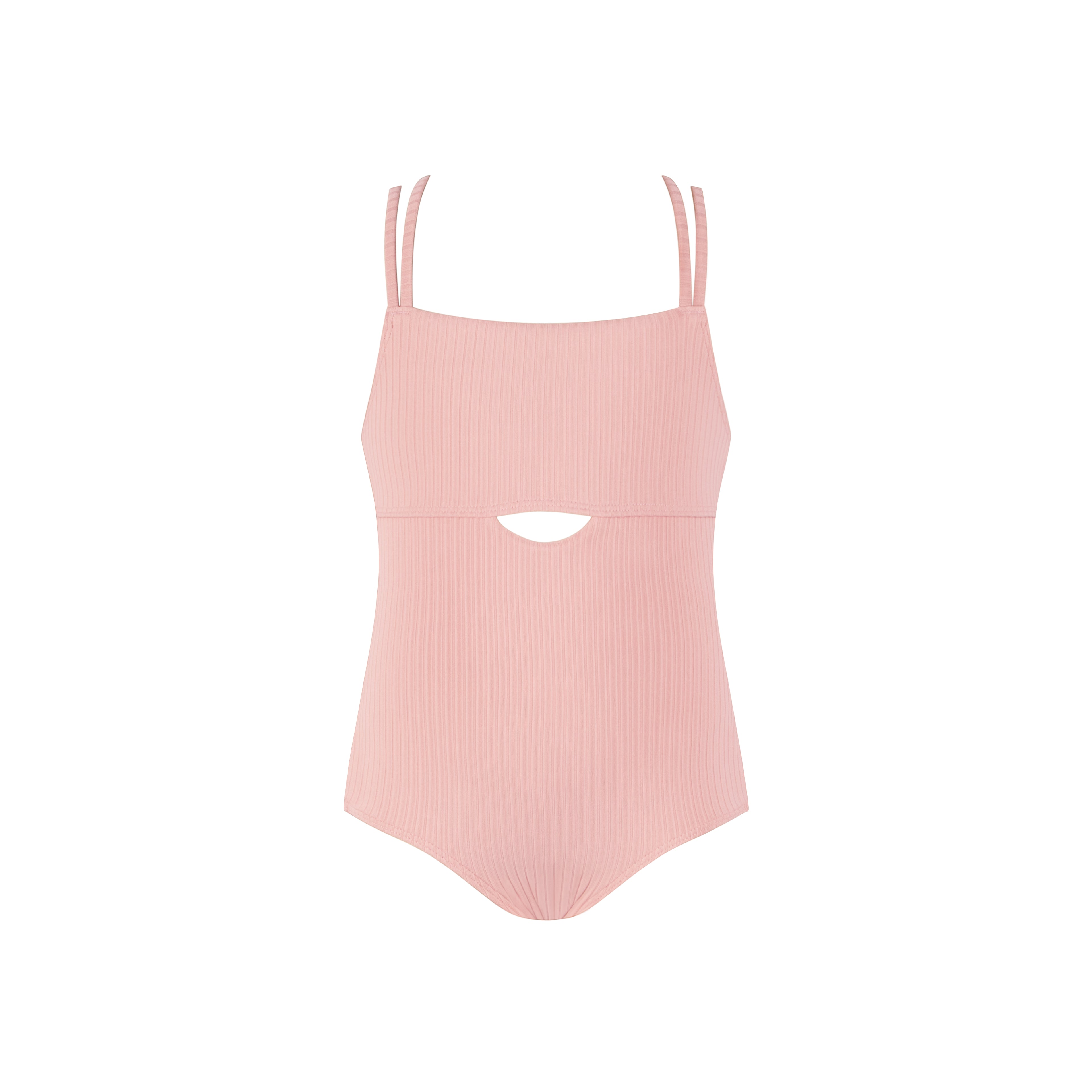 Figuration Girls Swimsuit featuring a stylish design with a cutout detail in soft pink color.