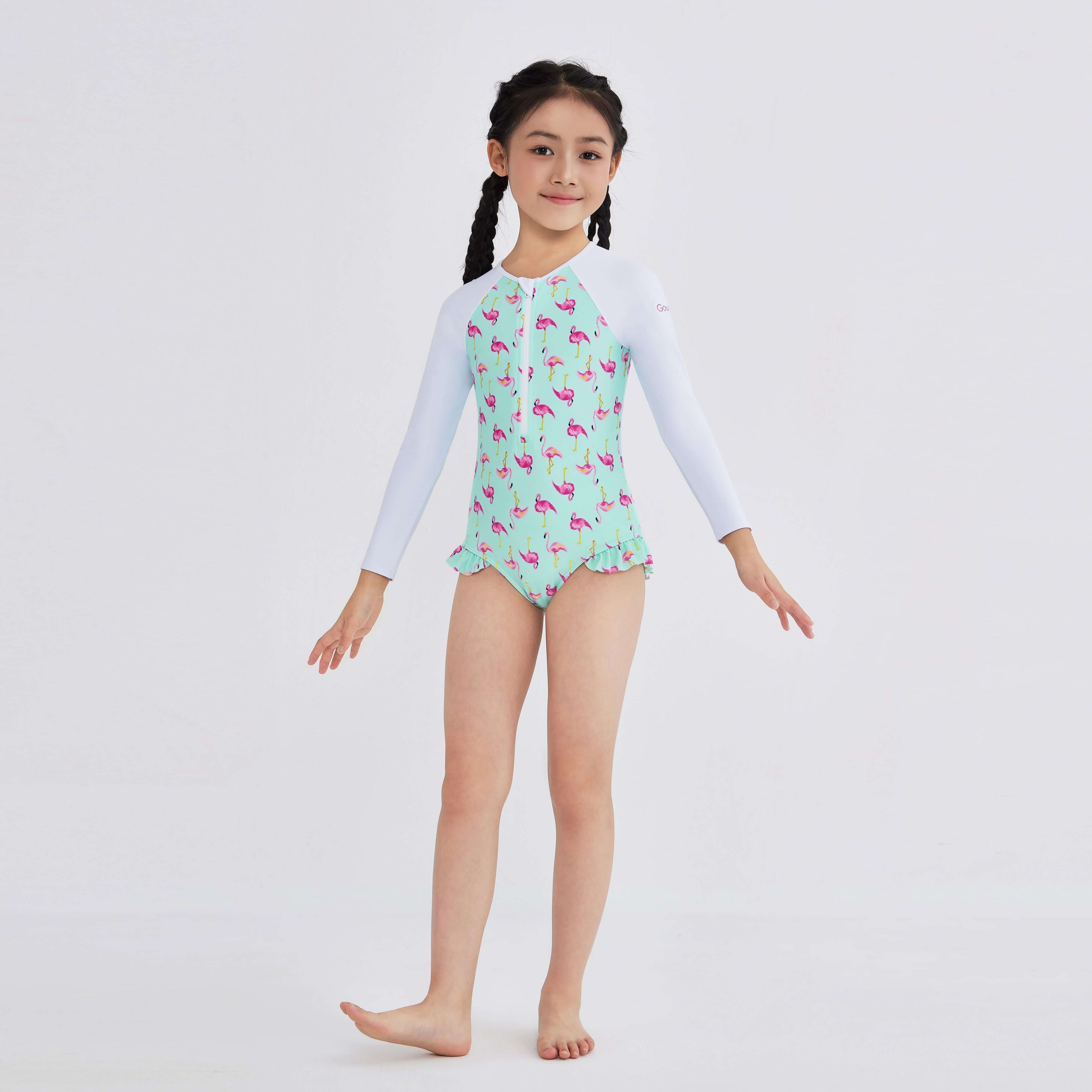 Flamingo Girls Long Sleeve Swimsuit
