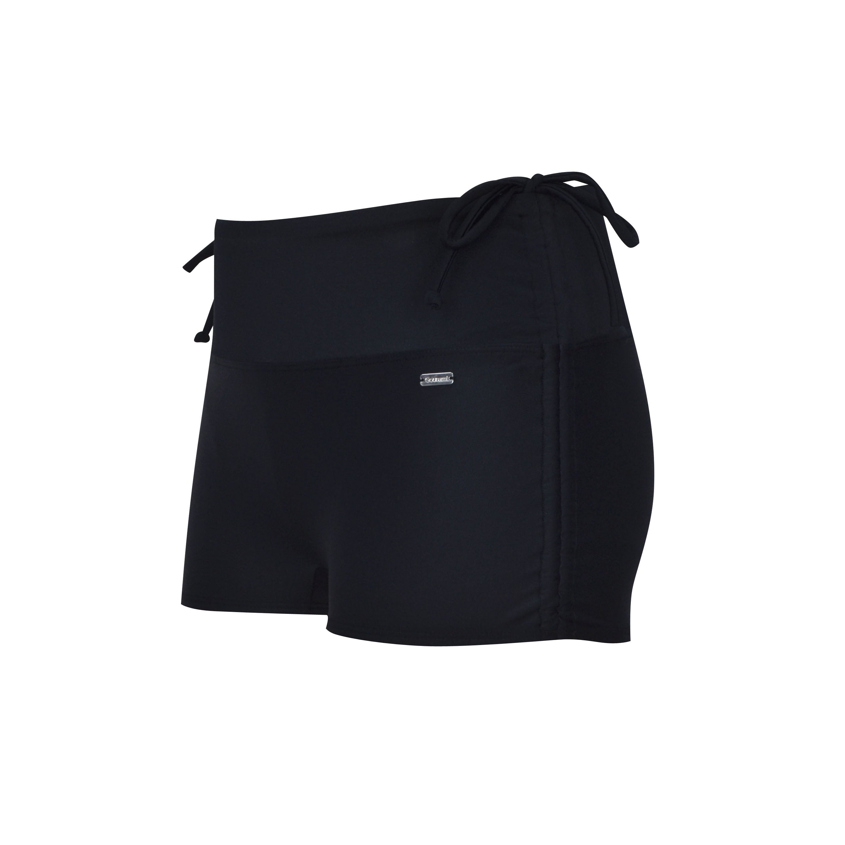 Black wrap skirt with drawstring on a white background