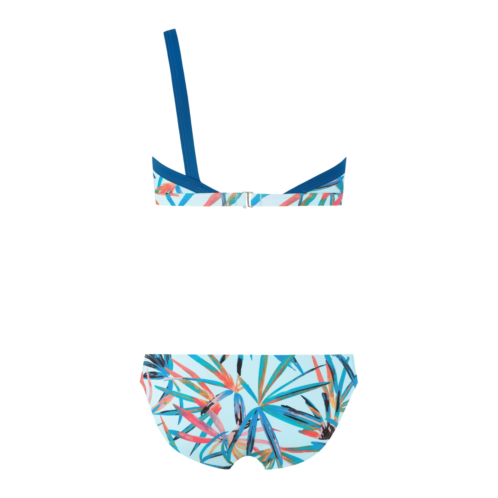 Boheme Monokini featuring a colorful leaf pattern with a blue strap top and matching bottom