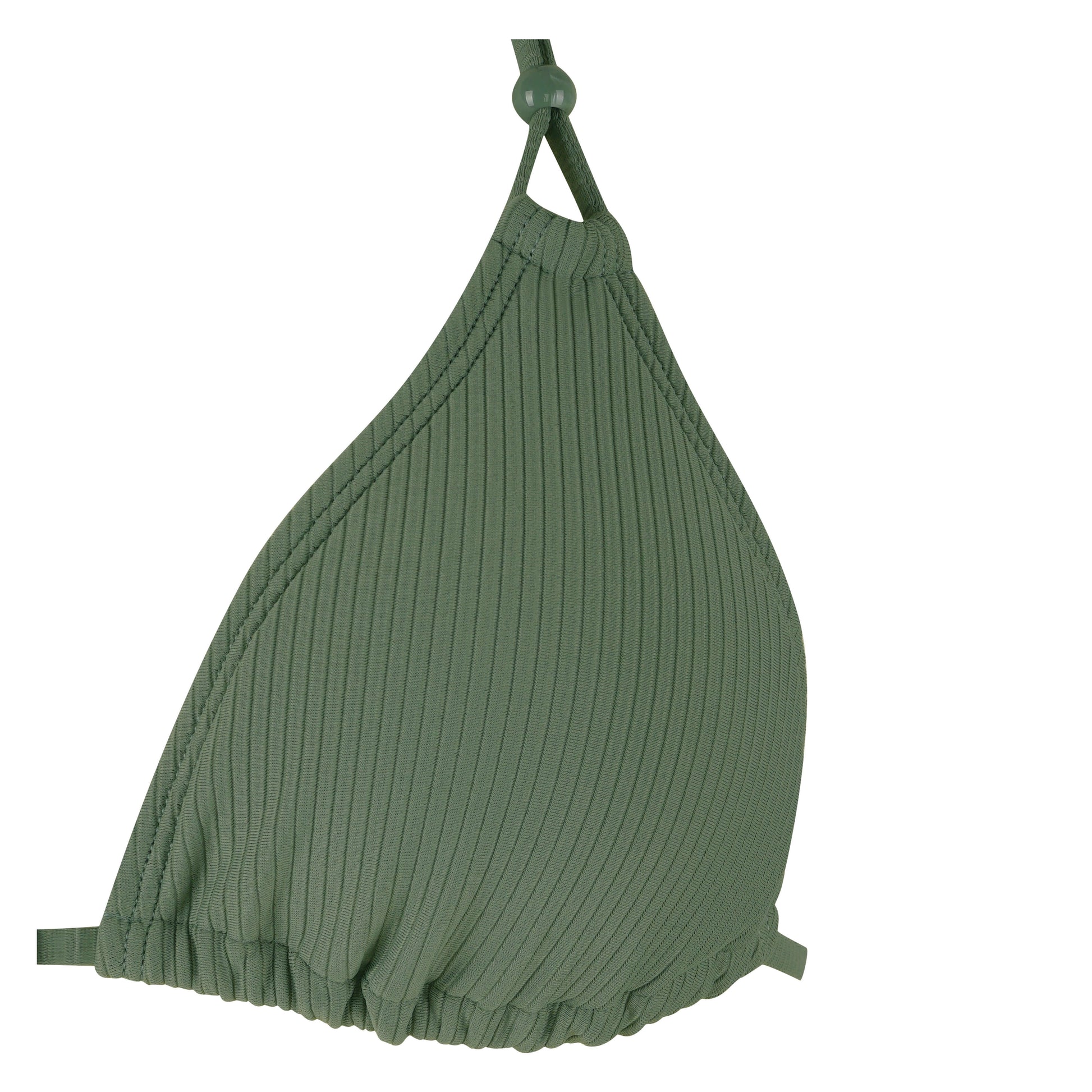 Stylish green ribbed bikini top perfect for beachside adventures and summer fun.