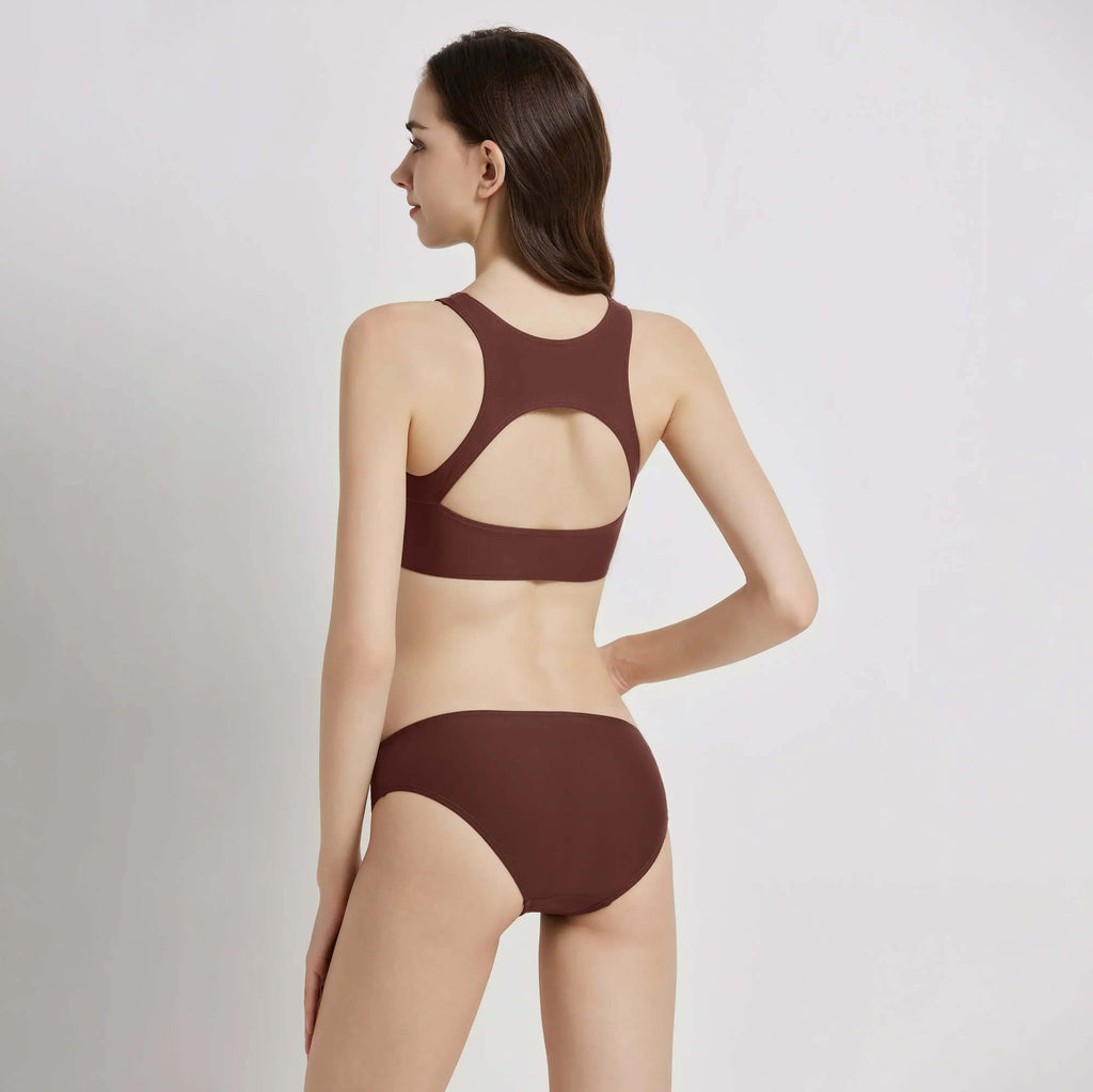 Model showcasing the G Sport Bikini from the back in a stylish brown design.