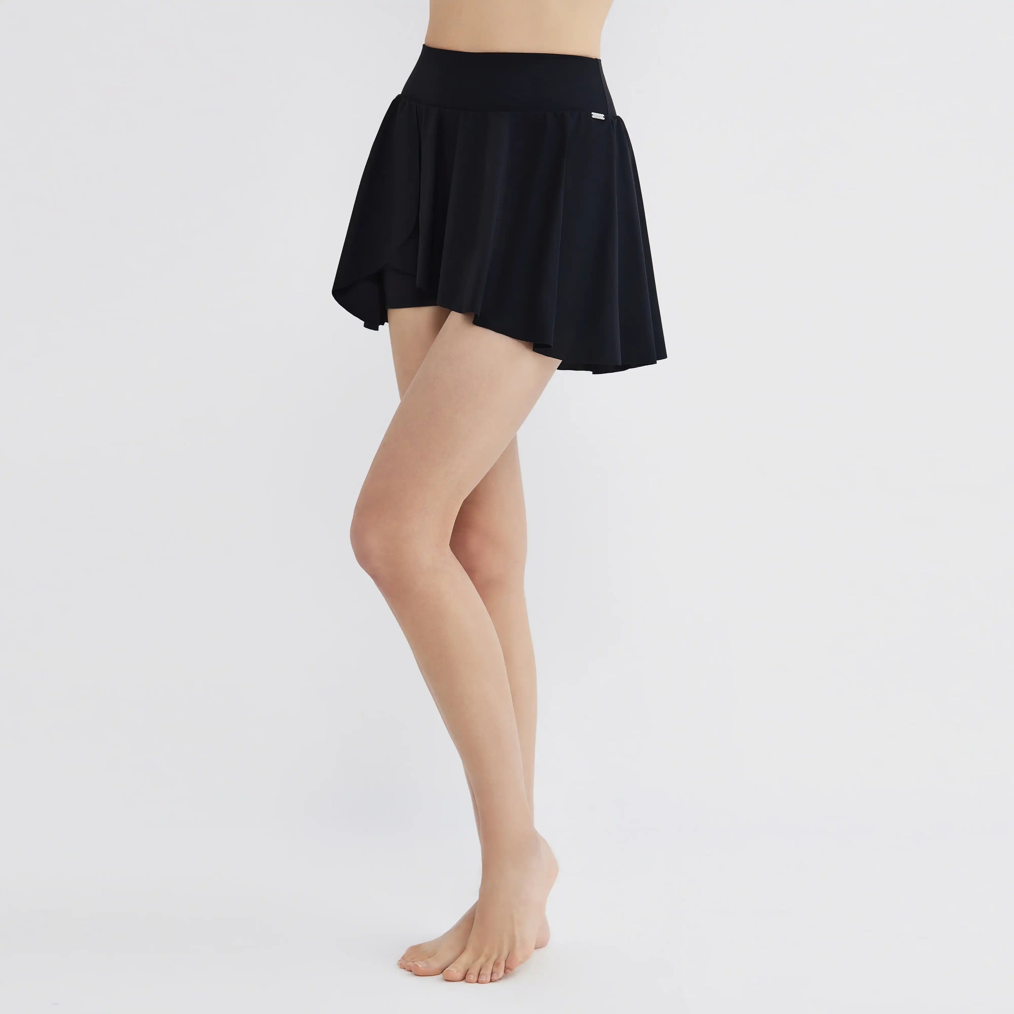 Black flared activewear skirt for yoga and gym workouts