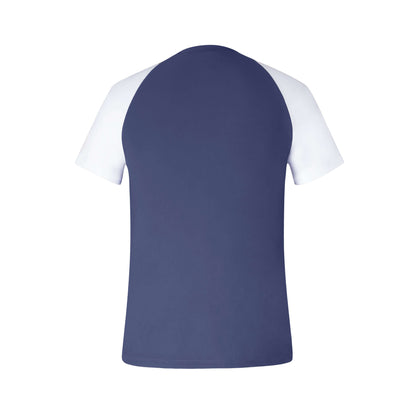 Ocean Men's rashguard featuring a navy back and white sleeves, perfect for sun protection and water activities.