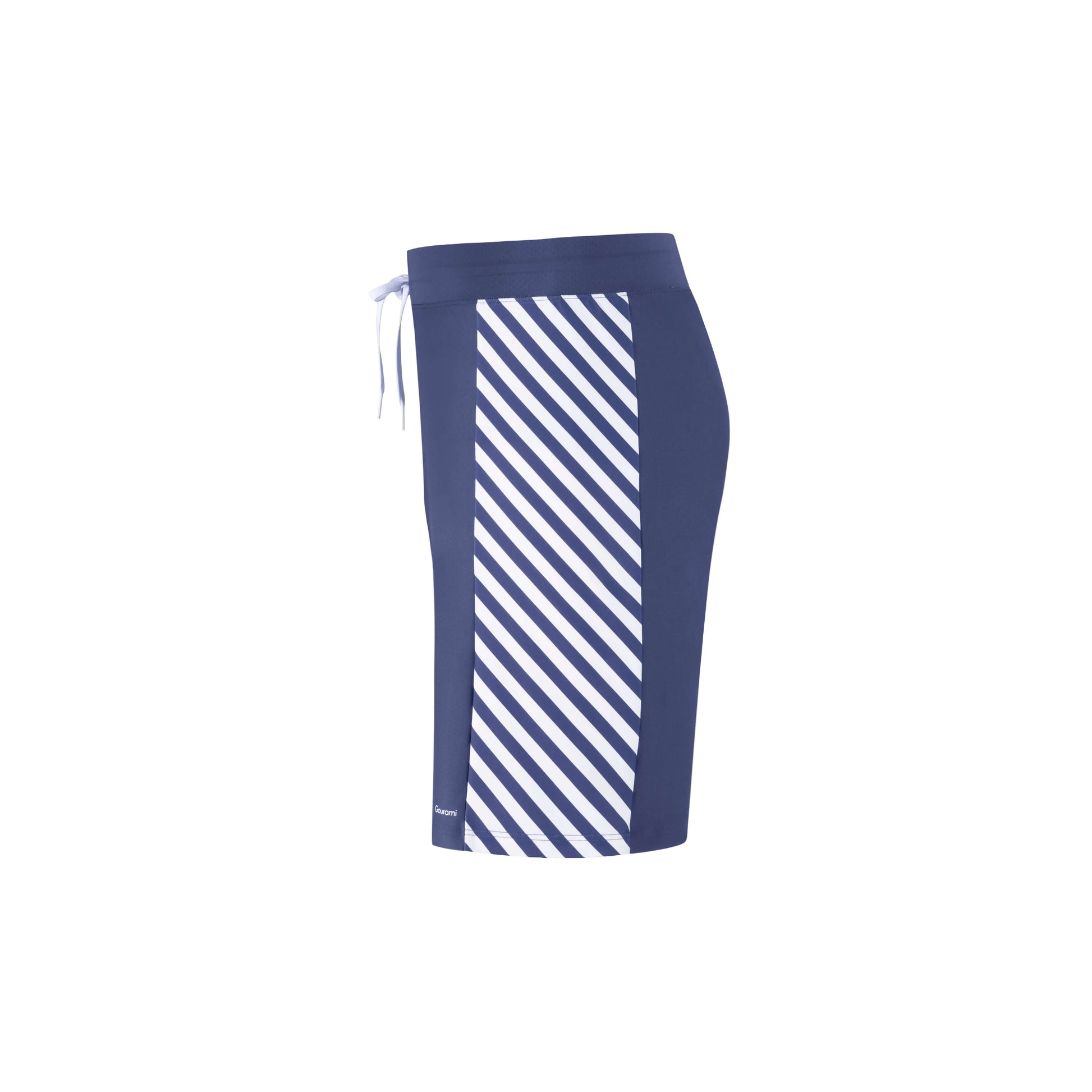 Ocean men's swim shorts featuring navy blue and white stripe design, ideal for beach and poolside activities.