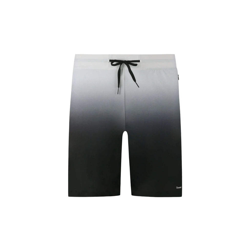 Tide Mens Swim Shorts in a stylish black to grey gradient design, perfect for summer days at the beach.