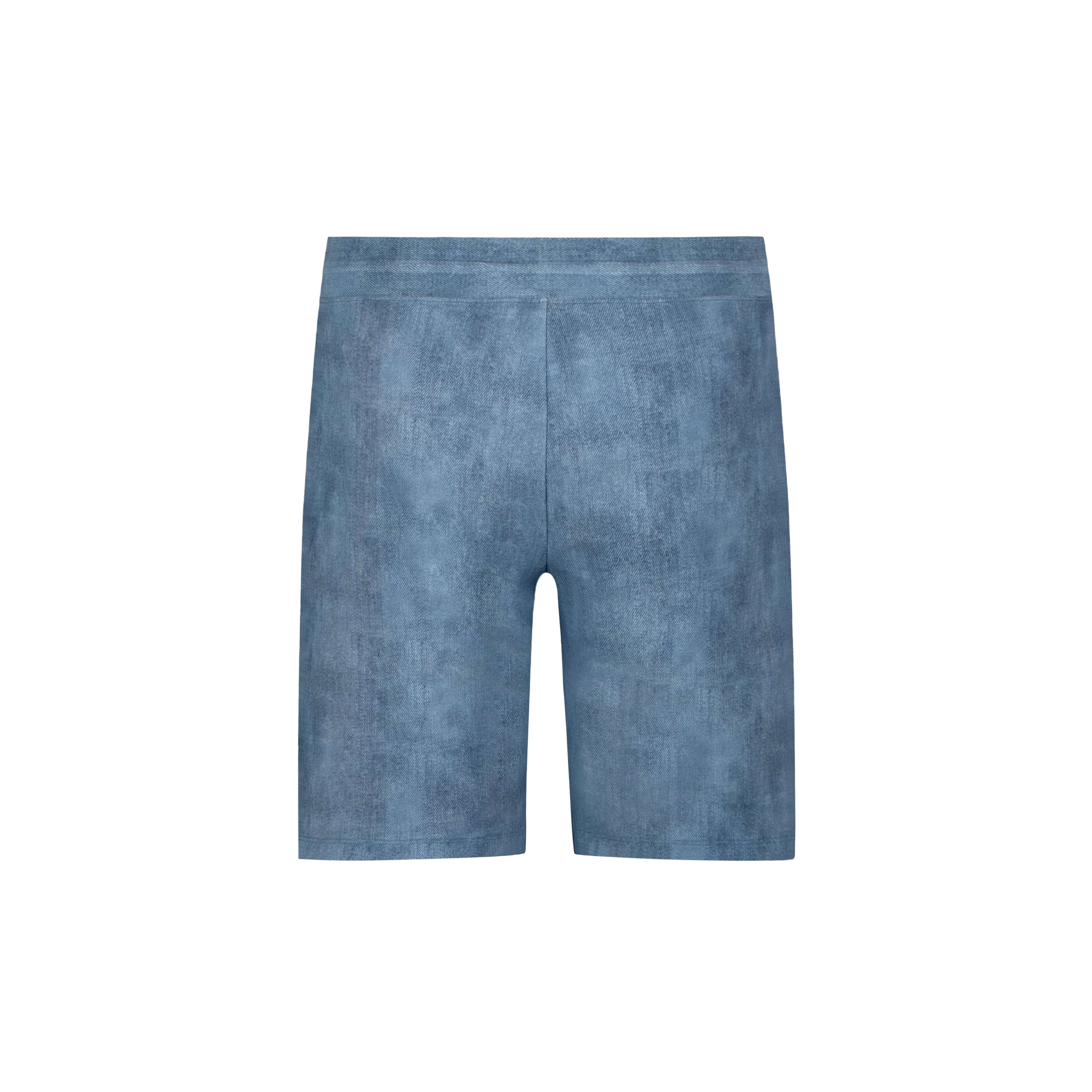Blue denim-style activewear shorts for yoga or gym workouts