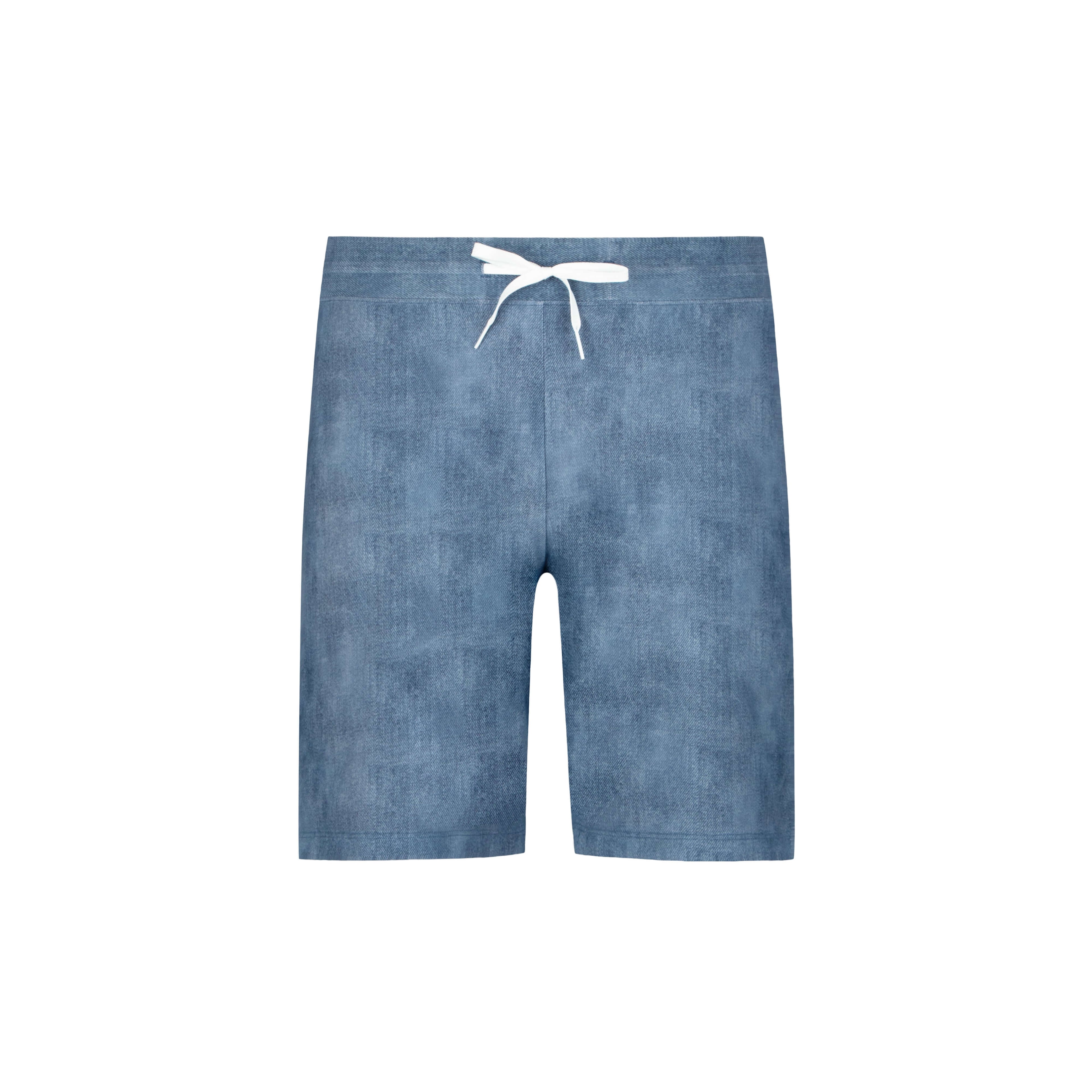 Blue denim-style drawstring shorts for casual or activewear comfort