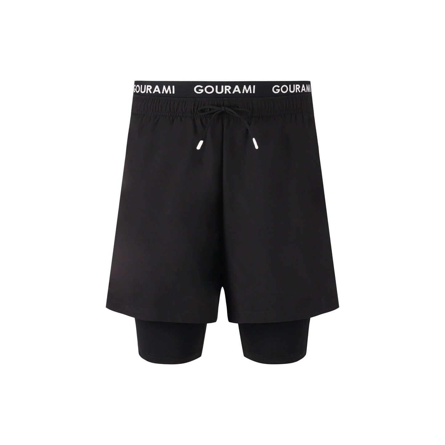 Gourami Band Men's Boardshorts in black with drawstring, designed for comfort and style during water activities.