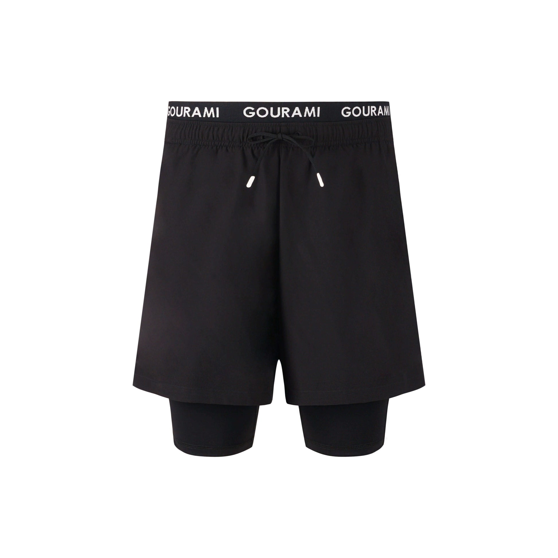 Gourami Band Men's Boardshorts in black with drawstring, designed for comfort and style during water activities.
