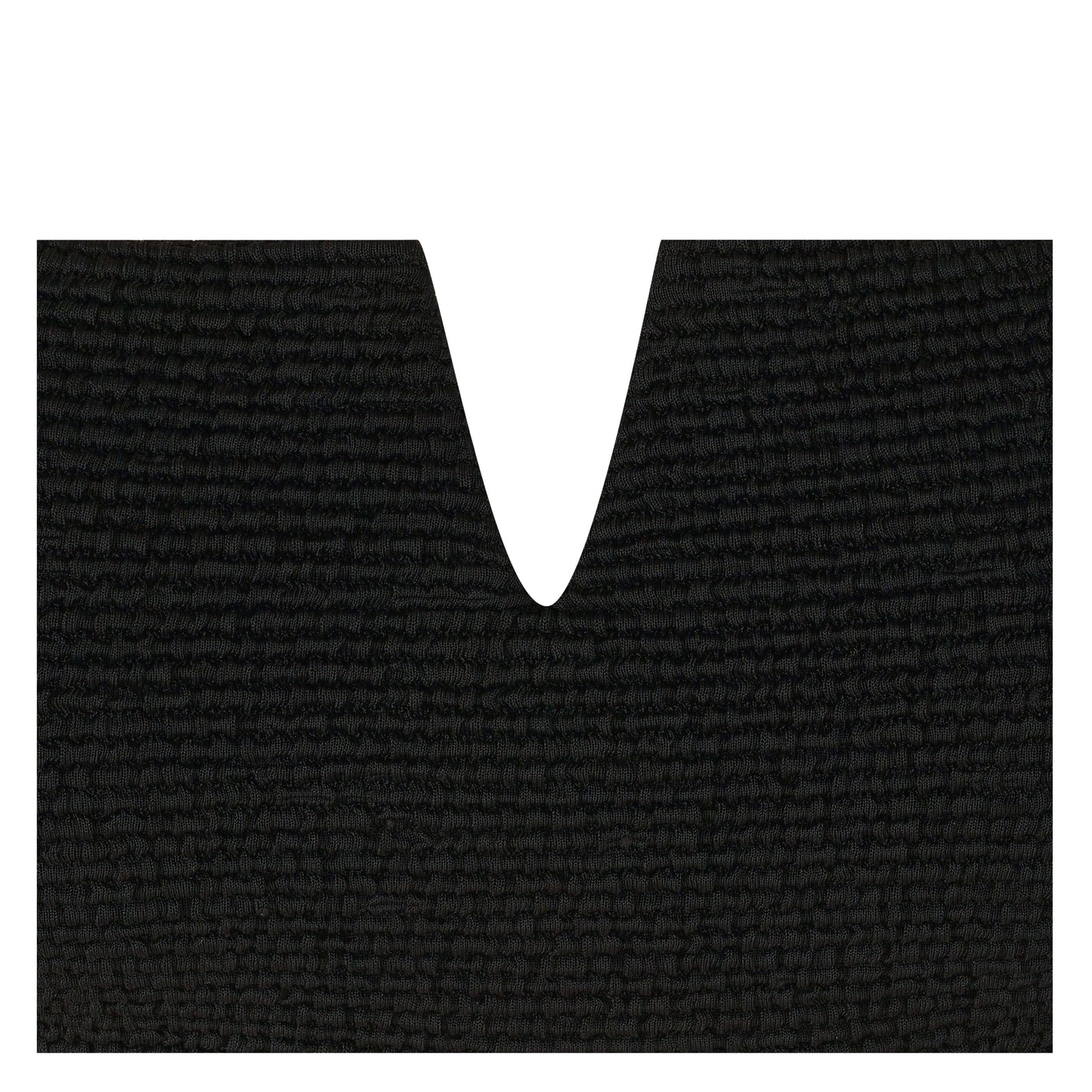 Elevated black bikini top featuring a stylish V-shaped neckline and textured fabric for a chic beach look.