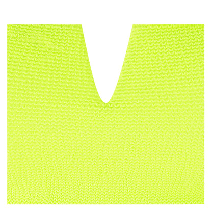 Close-up of a vibrant lime green elevated bikini top featuring a stylish V-neck design.